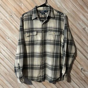 Polo by Ralph Lauren Grey & Black Plaid Casual Button Down Shirt Well Worn